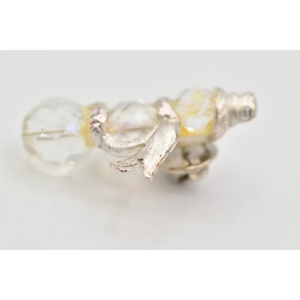 Olit Vintage Crystal Snowman Pin Brooch Tie Tac Aurora Borealis Signed BinAL